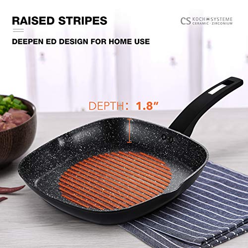 CSK 11\" Nonstick Grill Pan with Handle - Square Griddle Pan Skillet for All Stove Tops Include Induction Cooker, Granite Coating, 100% PFOA-Free, Easy to Clean, Deep Grill Frying Pans Indoor Outdoor - Thumbnail 2