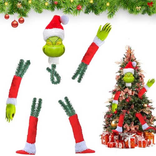 CHIKIXSON Weihnachtsbaumschmuck für Weihnachtsbäume unter 1.5m, Abnehmbarer Elfenkopf, Arme und Beine mit Weihnachtlichem Rattan, Lustige, Kreative Spielzeug (Klein)