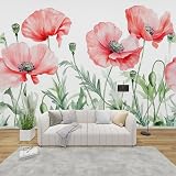 MMYAOKEN Papier Peint Panoramique Fleur Coquelicot 350x256 cm   Décoration Murale Fleurs Rouge Botanique   Tapisserie Murales Papier Peint Intissé pour Chambre Salon   Poster Tableaux Photo Muraux