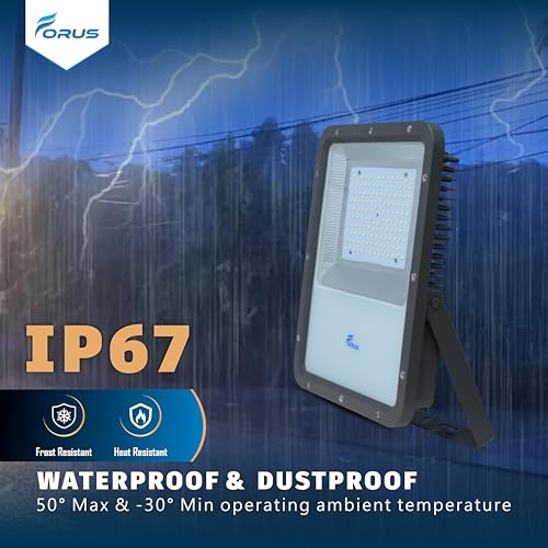 Image of Forus 100W LED Flood Light, IP67 Waterproof Outdoor LED Light, High Mast Focus Warm White Light, 4-Yr Warranty, Energy Efficient Halogen Replacement for Factory, Garage, Parking, Garden, Shop (1 PC)