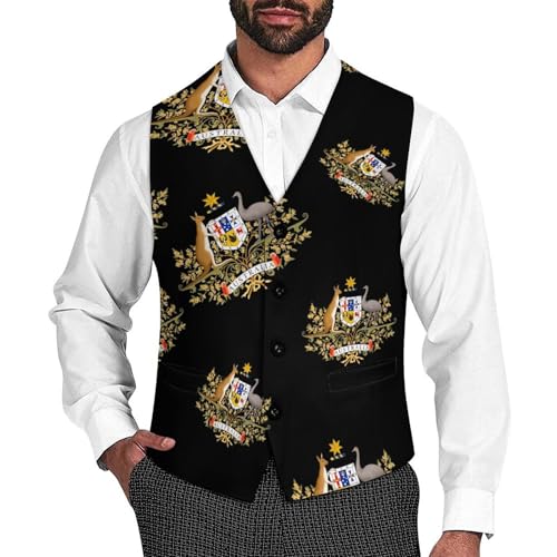 Coat of Arms of Australia Men's Formal Suit Vest for Business Formal Or Casual Dress Waistcoat Wedding