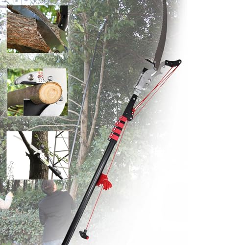Lightweight Telescopic Tree Pruner Extendable Ratchet Pulley Pole Pruner Hand SK5 High Carbon Steel Blade Shears Long Reach Tall Tree Pruning Trimmer Extending Branch Cutter Tool(7.2M (24FT))