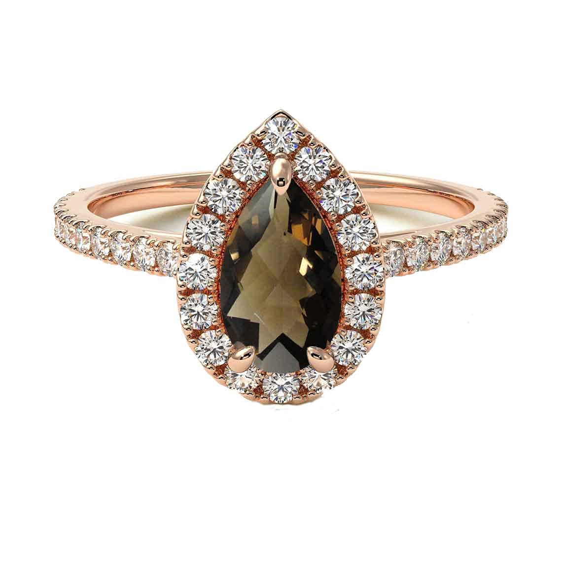 Choose Your Gemstone 18K Rose Gold Ring Pear Shape Halo Diamond Design Wedding Engagement Handmade and Fashion Jewelry for Women Girl Available in Size 4,5,6,7,8,9,10,11,12
