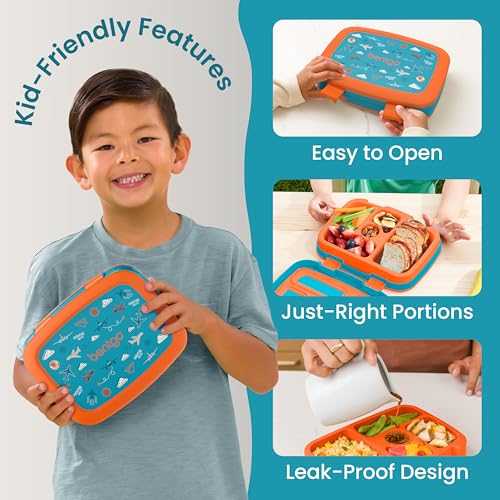 Image of Bentgo Kids Prints Leak-Proof, 5-Compartment Bento-Style Kids Lunch Box - Ideal Portion Sizes for Ages 3-7, Durable, Drop-Proof, Dishwasher Safe, & PFAS & BPA-Free Materials (Planes)