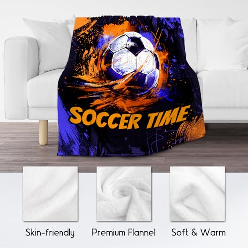 Soccer Blanket, Cozy Soft Throw Blankets for Kids, Cool Black Flannel Throw Gifts for Couch Office, 30x40 Inches