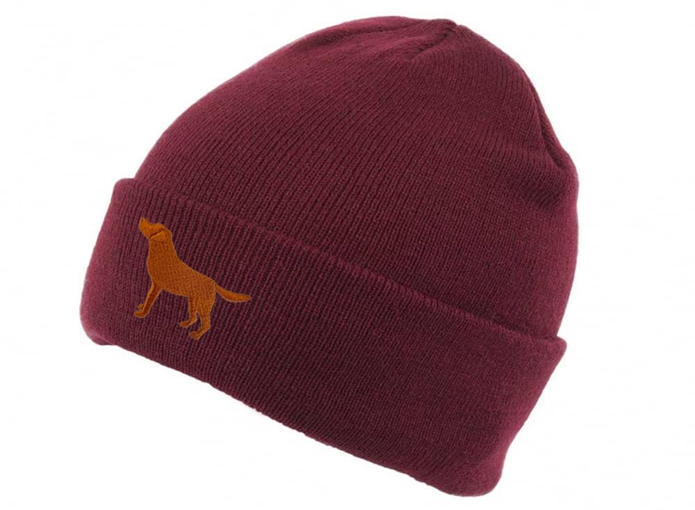 The House Of Dog Unisex Burgundy Fox Red Labrador Retriever Owner Gift. Classic Cuffed Beanie Ski Hat With Embroidered Design.