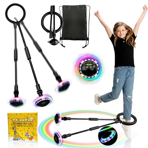 TZEKING Springring Fußkreisel Kinder Blinkender Springring Fußkreisel Swing Wheel mit Lichtrad Zähler Timer Kalorienzähler Faltbarer Ankle Skip Ball (Mit Bildschirmanzeige-Schwarz)