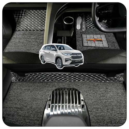 Image of CONTINENTAL [Butterfly 7D Invicto Car Mats] Luxury 7D Car Floor Mats for Invicto 7 Seater (2022-2026) || Scratchproof & Waterproof Invicto 7D Car Mats || Color - Black & Silver