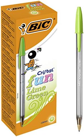 BIC Cristal Fun Ballpoint Pens Wide Point (1.6 mm) – Lime Green, Box of 20