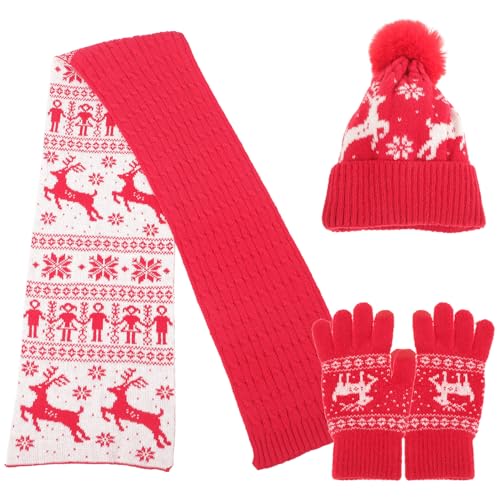 Gorro de punto rojo para el frío con guantes cálidos y bufanda de niñas