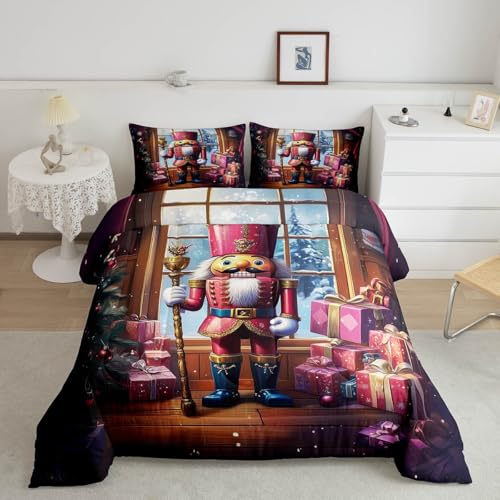 Loussiesd Kids Christmas Nutcracker Comforter Set,Xmas Christmas Bedding Set King Size for Boys Girls Bedroom Room Christmas Decor,Vintage Nutcracker Comforter,Christmas Bed Set