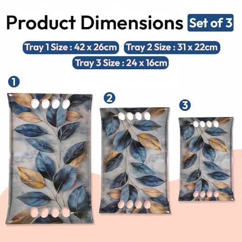Image of U.P.C Tray Set for Serving /Serving Tray Set of 3 / Premium Printed Tray for Serving /Multi-Use Nashta Plate (Small, Medium & Large)