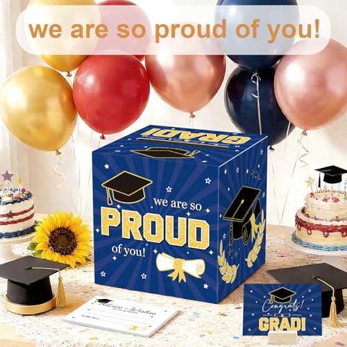 Image of Graduation Card Box Graduation Decorations 2026 Grad Card Box for Gift Graduation Party Favors Decor Party Supplies (Dark Blue, 50 Cards)
