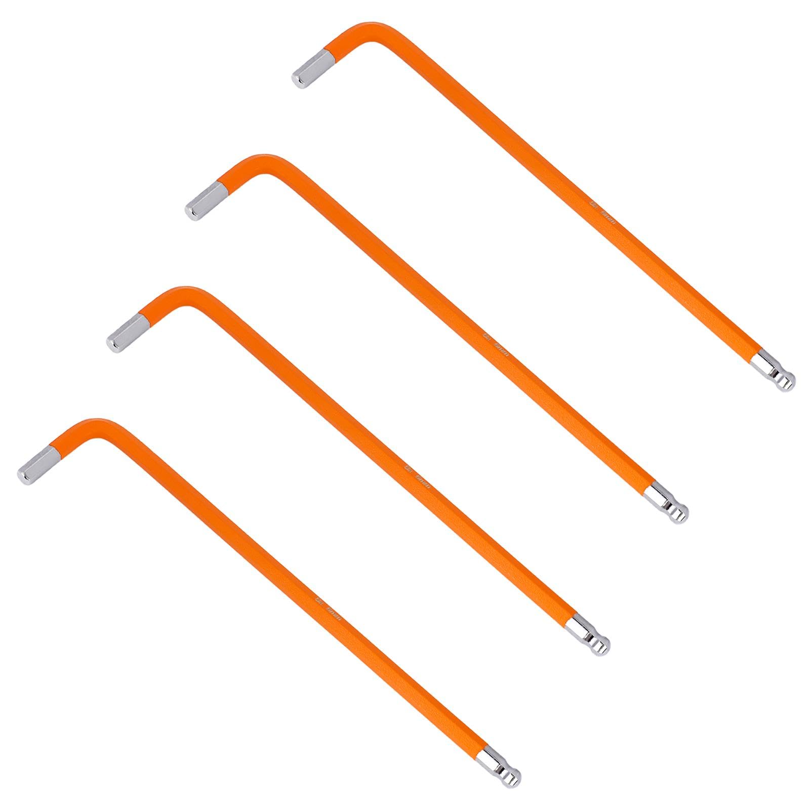 KALIONE 5mm Hex Key With Ball End - Long Arm L-Shaped Allen Wrench, S2 Steel Repairing Tool for Furniture and Bike (Orange), 4 Pieces