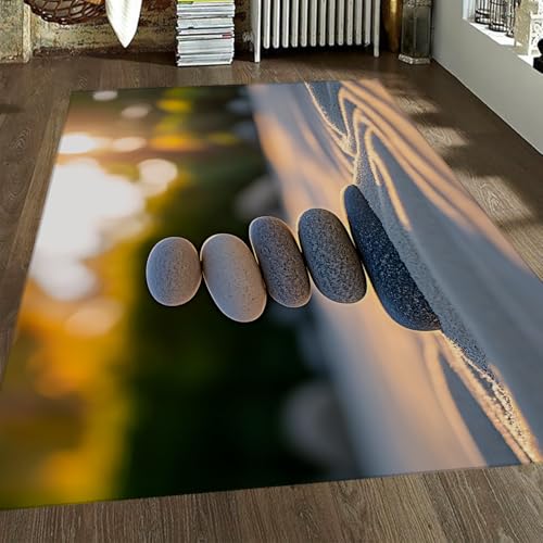 Modern Natural Minimalism Area Rug 5x8 Area Rugs Balancing Stone Rippled Sand Rugs Living Room Bedroom Office Floor Carpet Washable Non Slip Low Pile