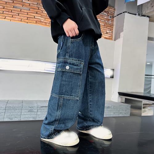 Teen Boys Baggy Cargo Jeans Y2k Wide Leg Elastic Waisted Fashion Denim Pants Comfortable Trousers with Pockets3