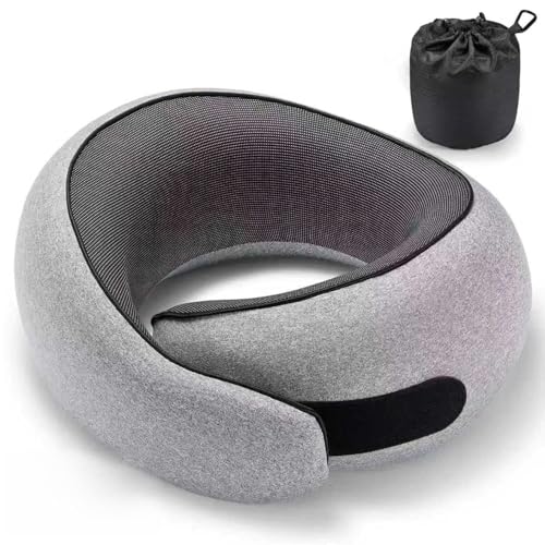 Image of Travel Neck Pillow for Airplanes, Premium Memory Foam Neck Pillow with Ergonomic 360 Support, Travel Essentials for Plane, Car, Train and Home, Max Soft Gray
