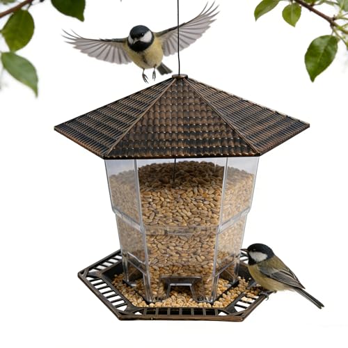 FUNPENY Bird Feeders for Outdoors Hanging Gazebo Wild Bird Seed Feeder for Outside Roof Yard Garden Decorations Brown