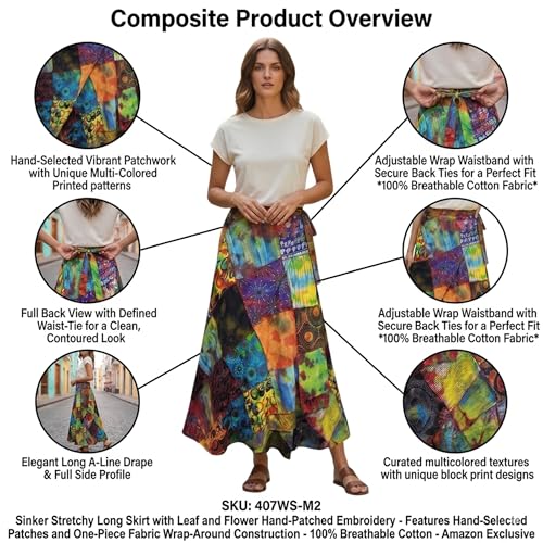 Image of Agan Boho Maxi Wrap Skirt for Women, Tie Dye Cotton Long Flowy Summer Skirt