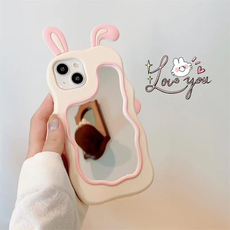 Image of COVERLY for iPhone 12 Pro Bunny Case 3D Cartoon Ears,Full Protective Case Rabbit Wavy Mirror Stereo Kawaii Curvy Cute Soft Silicone Fashion for Girls Woman Ladies Makeup Cover for Apple iPhone 12 Pro