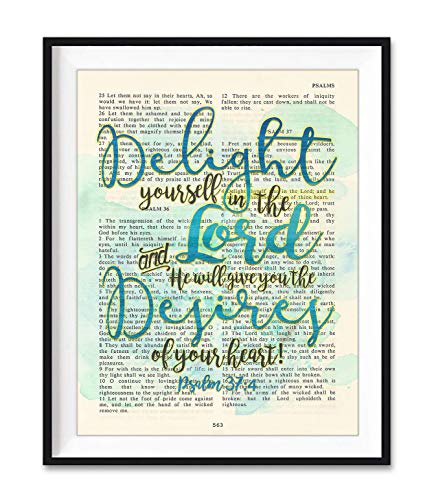 Delight yourself in the Lord, Psalm 37:4, Christian Art Print, Unframed, Vintage Bible Verse Scripture Abstract Watercolor Encouragement Wall Decor Poster Gift, 8x10 Inches