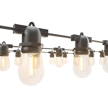 GANA Outdoor String Lights, Patio Lights 48FT 2700K Warm White Light 12V Safety Voltage, 15 E26 Hanging Sockets, Shatterproof S14 LED Bulbs, IP65 Waterproof Level for Weddings, Birthdays, Christmas