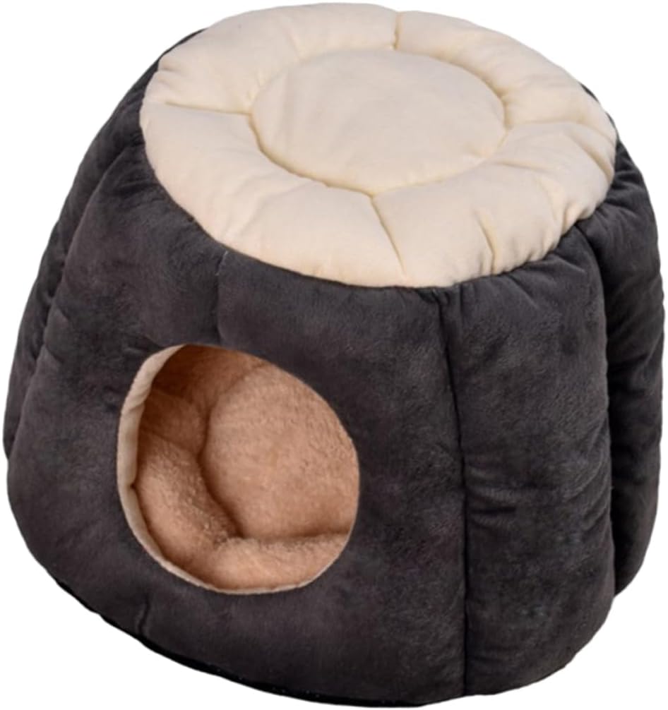 BESPORTBLE Round Dog House Bed Cozy Round Design Pet Cave for Dogs and Cats Warm Nest for Indoor Use Small Gray and Black