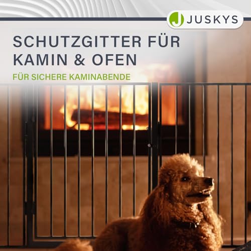 Juskys Metall Kaminschutzgitter 300 x 76 cm klappbar - Schutzgitter für Tiere - 5 Elemente inkl. Tür - Laufgitter Absperrgitter