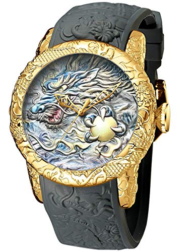 MASTOP Men's Fashion Big Dial 3D Sculpture Dragon Watches Men Quartz Watches Luxury Exquisite Creative Watch (Fashion/Grey)