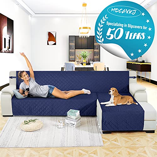 Hdcaxkj Sectional Couch Covers For Dogs 3-Pieces Water Resistant Quilted L Shape Sofa Cover For Living Room Pet Friendly Slipcovers Set Anti Slip L-Shaped Furniture Protector (Navy Blue, X-Large) #TOP1