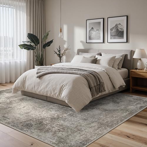 Image of BEIMO Area Rugs 6x9 for Living Room Bedroom, Modern Abstract Machine Washable Rug, Large Soft Low Pile Floor Carpet with Non Slip Backing for Dining Room, Grey