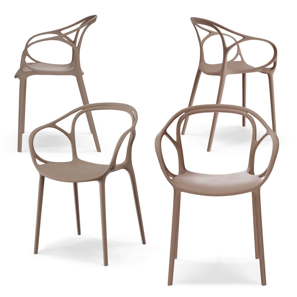 REDÒKASA Set 4 sedie in polipropilene CHIARA, impilabile, design moderno, ideale per sala da pranzo, soggiorno, cucina, sala d’attesa, bar, ristoranti (4, Tortora)