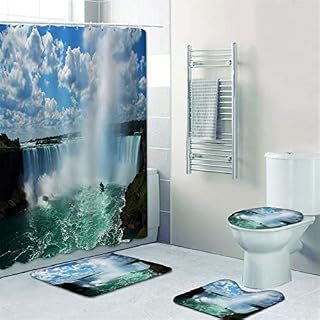 Fgolphd Shower Curtain Waterfall Landscape Format 180 x 200 180 x 180 cm Beach Colourful Bathroom Rug 4-Piece Set Shower Curtains Waterproof (9.180 x 180 cm)