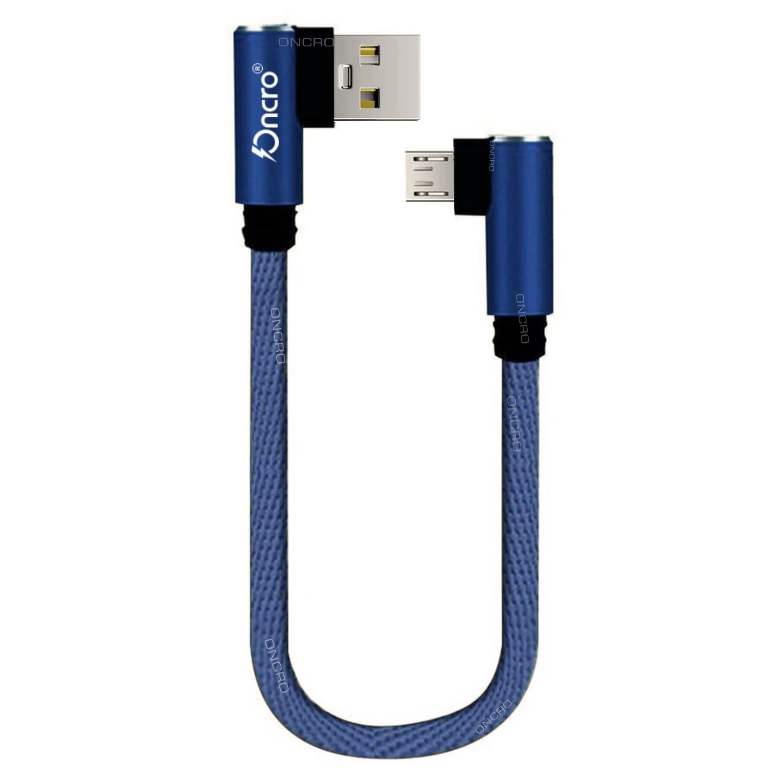 ONCRO® Fast charging short micro usb cable blue nylon braided 25cm power bank wire unbreakable 20w 480mbps data sync android phone samsung kindle ps4 tv stick raspberry pi chromecast tablet cord-image-32