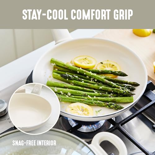 Image of GreenLife Soft Grip 8 Piece Cookware Set, Non-Toxic PFAS-Free Ceramic Nonstick, Frying, Sauce, Saute, Utensils, Glass Lids, Stay-Cool Handles, Wobble Free, Dishwasher & Oven Safe, Cream White