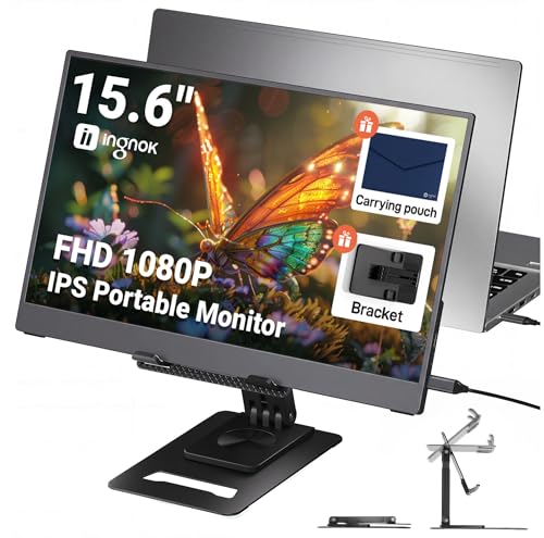 Ingnok Tragbarer Monitor 15 6 Zoll FHD 1080P IPS Portable Monitor for Laptop mit Einer StüTze Ultra-DüNner Mobile Monitor Zweitbildschirm Laptop/PC/Mac/Ps3/4/5/X-box- USB C & Hdmi Anschluss