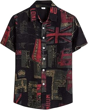 AMAZON - MUTHEONE Golf Shirts for Men Men’s Striped Shirt Casual Short Sleeved Button up Shirt Black