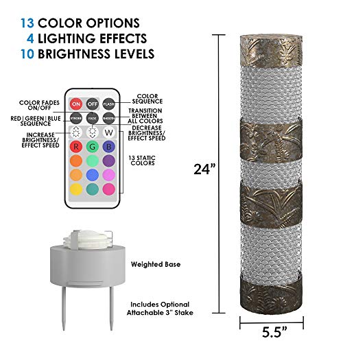 Cosco Outdoor Living "Outdoor Garden Column With Multi-Colored Light And Remote, Steel, 24"" Height, Silver #TOP2