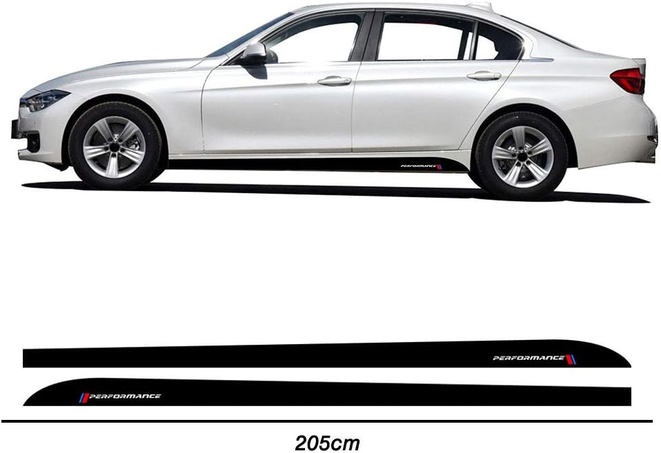2 Pieces Matte Black M Performance Side Skirt Racing Stripes Decal Stickers for BMW f30 f31 f22 f23 e90 e91 e92 e93 Accessories - 205CM