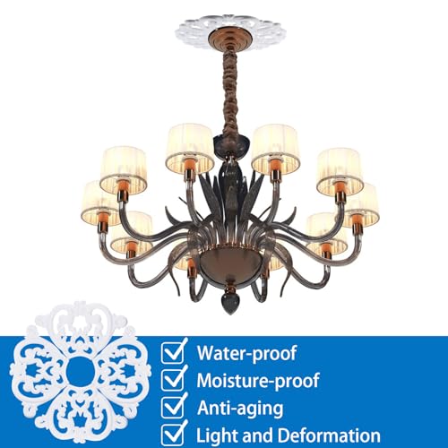 Image of INCREWAY 1PCS PU Ceiling Medallion Decorative Ceiling Fan Medallion White Round Home Lighting Living Room Aisle Ceiling Chandelier Base for Light Fixtures Chandeliers