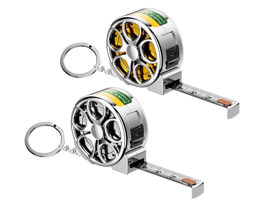 Mini Wheeled Retractable Measuring Tape Keychain with Centimeter Scale, Stainless Steel Measuring Tool (Gold)