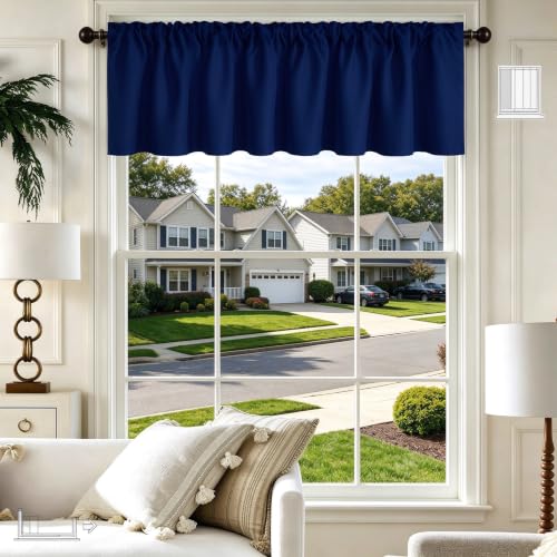 Ladity Navy Blue 104 Inch Extra Wide Valance for Windows Living Room Bedroom Valances Kitchen Valance Short Curtain Panel Small Window Treatments Blackout Toppers Valances for Bathroom 1 Panel