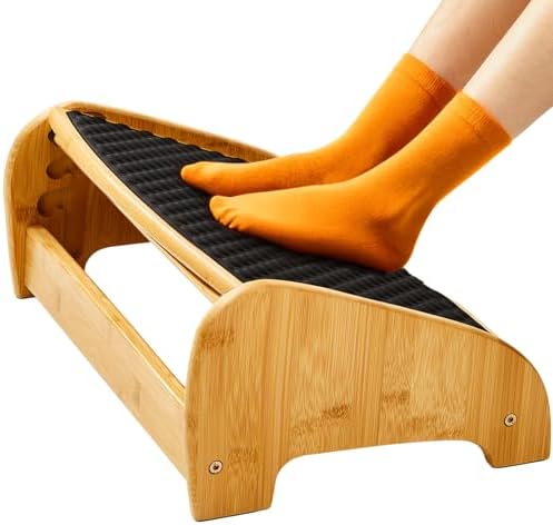 HUANUO Bamboo Under Desk Footrest, Ergonomic Foot Rest with 4 Hei...