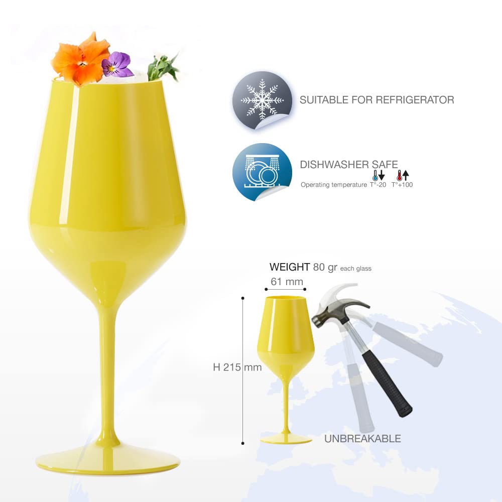 Bicchieri da vino in plastica infrangibile - Calici da champagne - Giallo - 47 cl