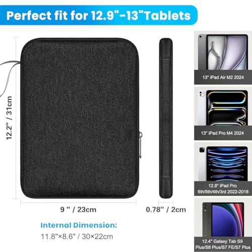 Image of ZORBES 12.9 inches Tablet Travel Bag for iPad Waterproof Travel Zipper Bag with Utility Mesh Pocket Travel Accessories Bag Universal Tablets Pad Organizer Bag, Black