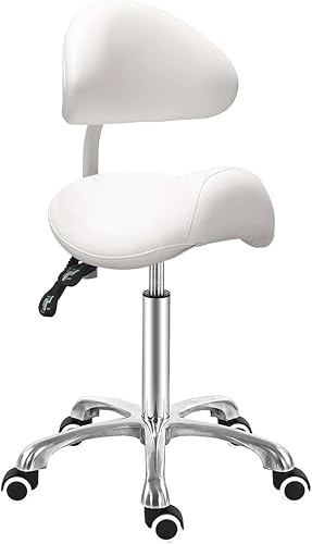 Antlu Silla de montar con respaldo ergonómico de asiento esteticista rodante para salón de tatuajes, spa, clínica dentista (respaldo ajustable,