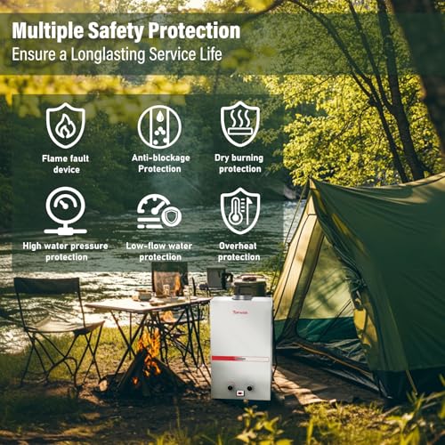 TOPWISH Tankless Water Heater 10L, 2.6GPM Portable Propane Camping Water Heater with Digital Display Overheating Protection, 68,100 BTU Instant Gas Hot Water Warmer for Outdoors RV Shower Cabin - Thumbnail 4