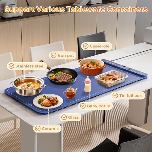Warming Mat for Food Extra Large 32"x15", Electric Silicone Food Warmer Trays for Chafing Dishes & Buffet,Portable Countertop Food Warmers for Parties, 7-Level Temp 8-Hour Timer, Blue #4