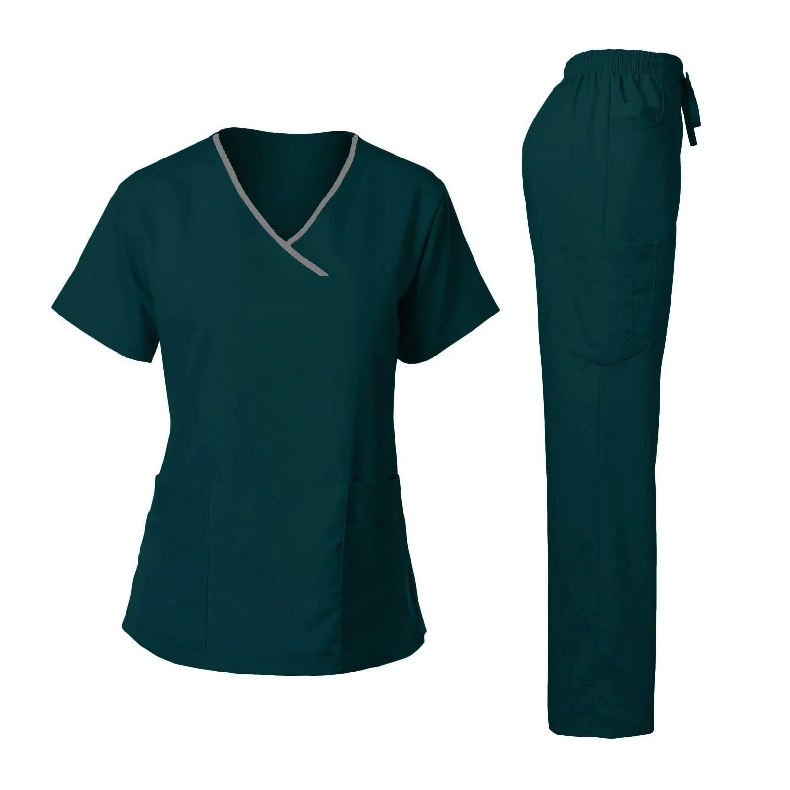 Uniformes médicos for mujer, conjuntos de Tops y pantalones, ropa de enfermería for médicos de Hospital, accesorios for enfermeras, ropa de trabajo Dental Para Uso Hospitalario(Dark green,XXL)