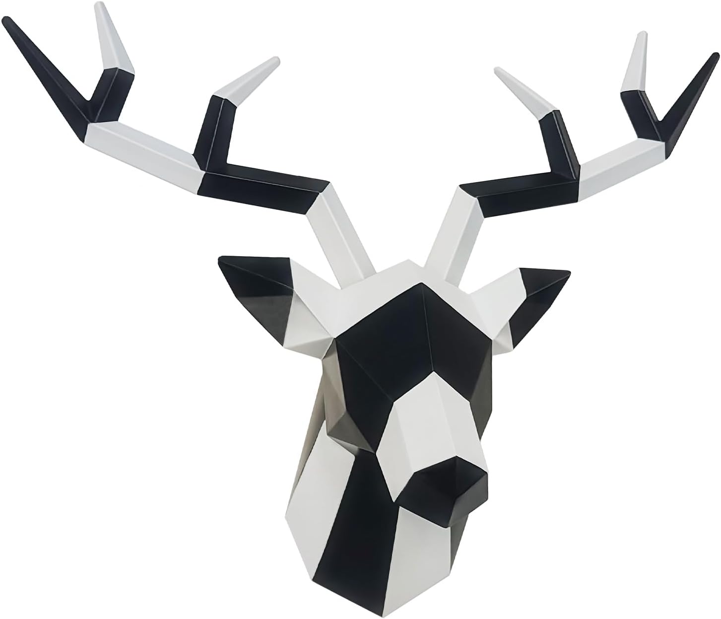Keygift Geometrical Deer Head Wall Decor Black&White Faux Taxidermy Resin Animal Head Wall Mount Deer Antlers Wall Sculptures
